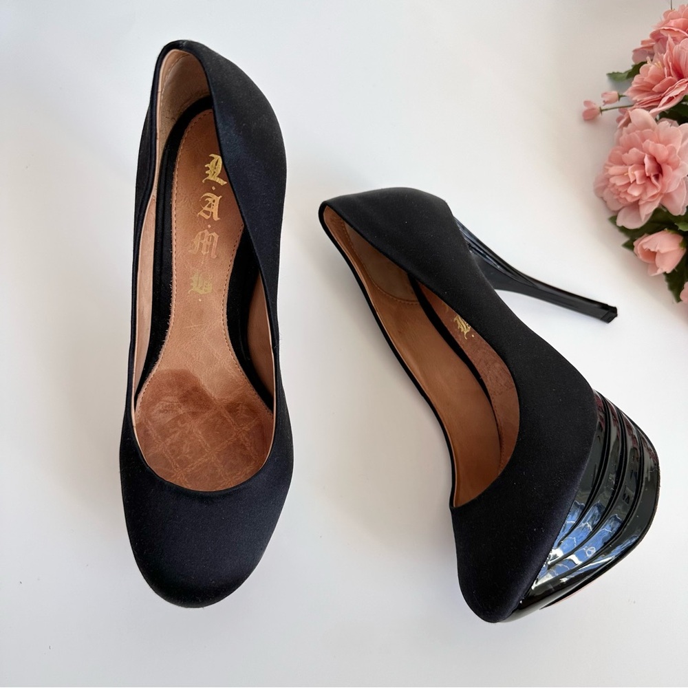 L.A.M.B. Z-Project Black Satin Platform Pumps High Heels